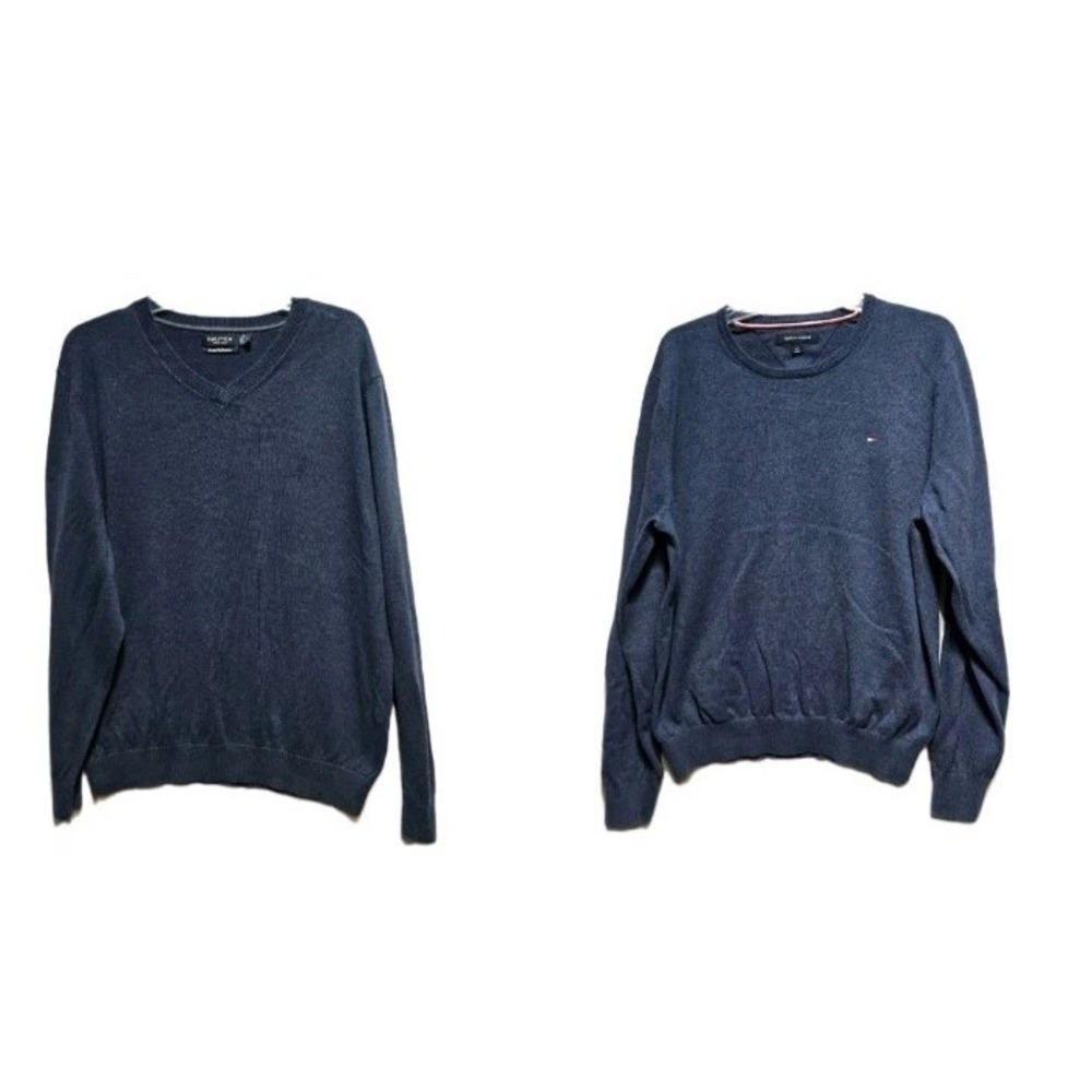 Tommy Hilfiger Nautical Men's Sweater Large  Knit Blue Lot Of 2